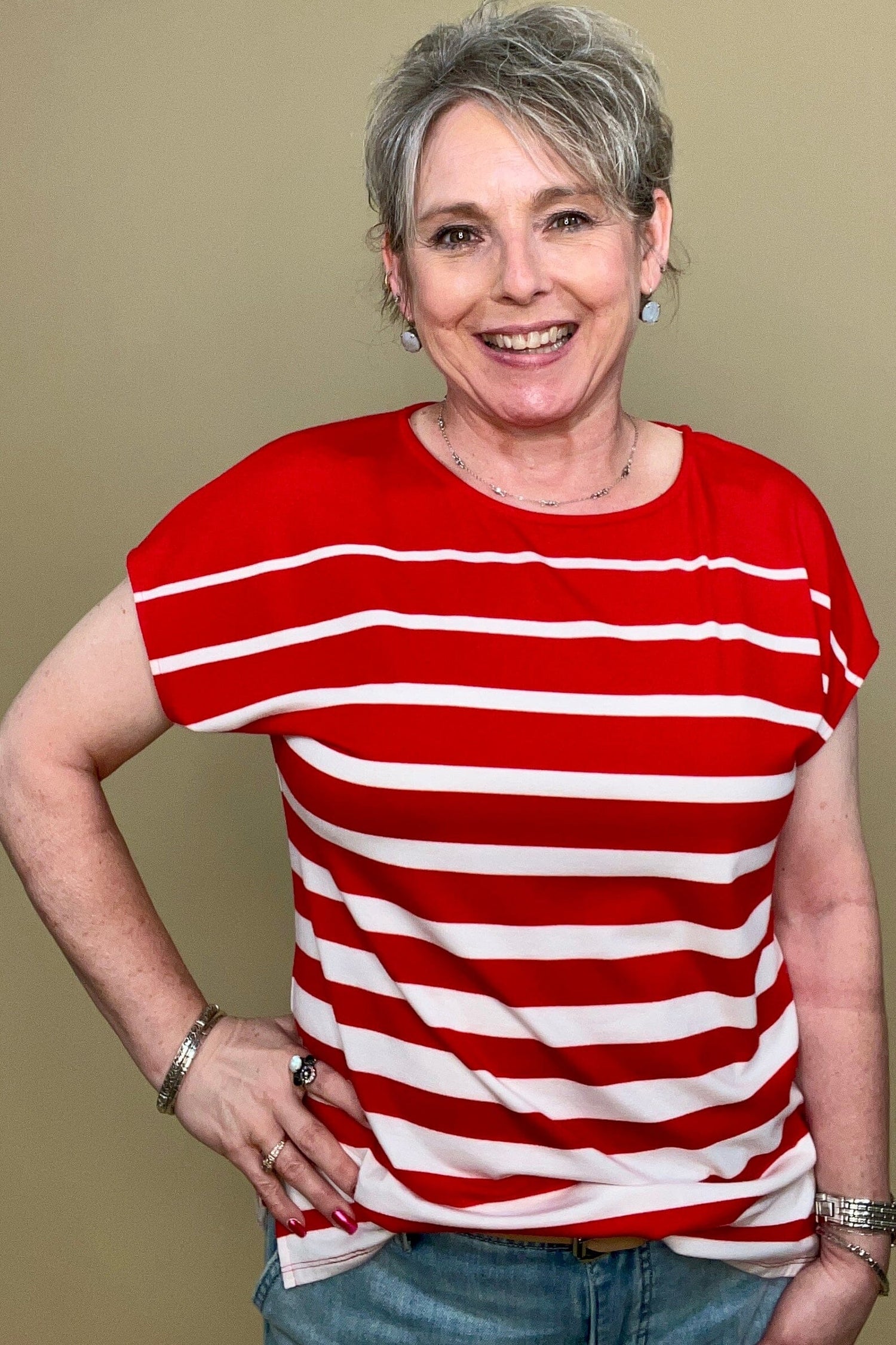 Cap Sleeve Striped Scoop Neck Top MISSY TOP SPECIAL SOUTHERN LADY 