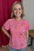 Short Sleeve Scoop Neck Embroidered T-Shirt MISSY TOP SPECIAL DEMOCRACY 
