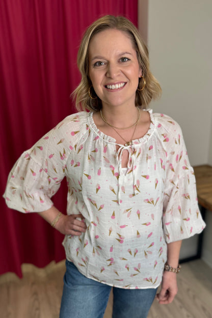 Printed Long Sleeve with Neck Tie MISSY TOP SPECIAL ZAC &amp; RACHEL 