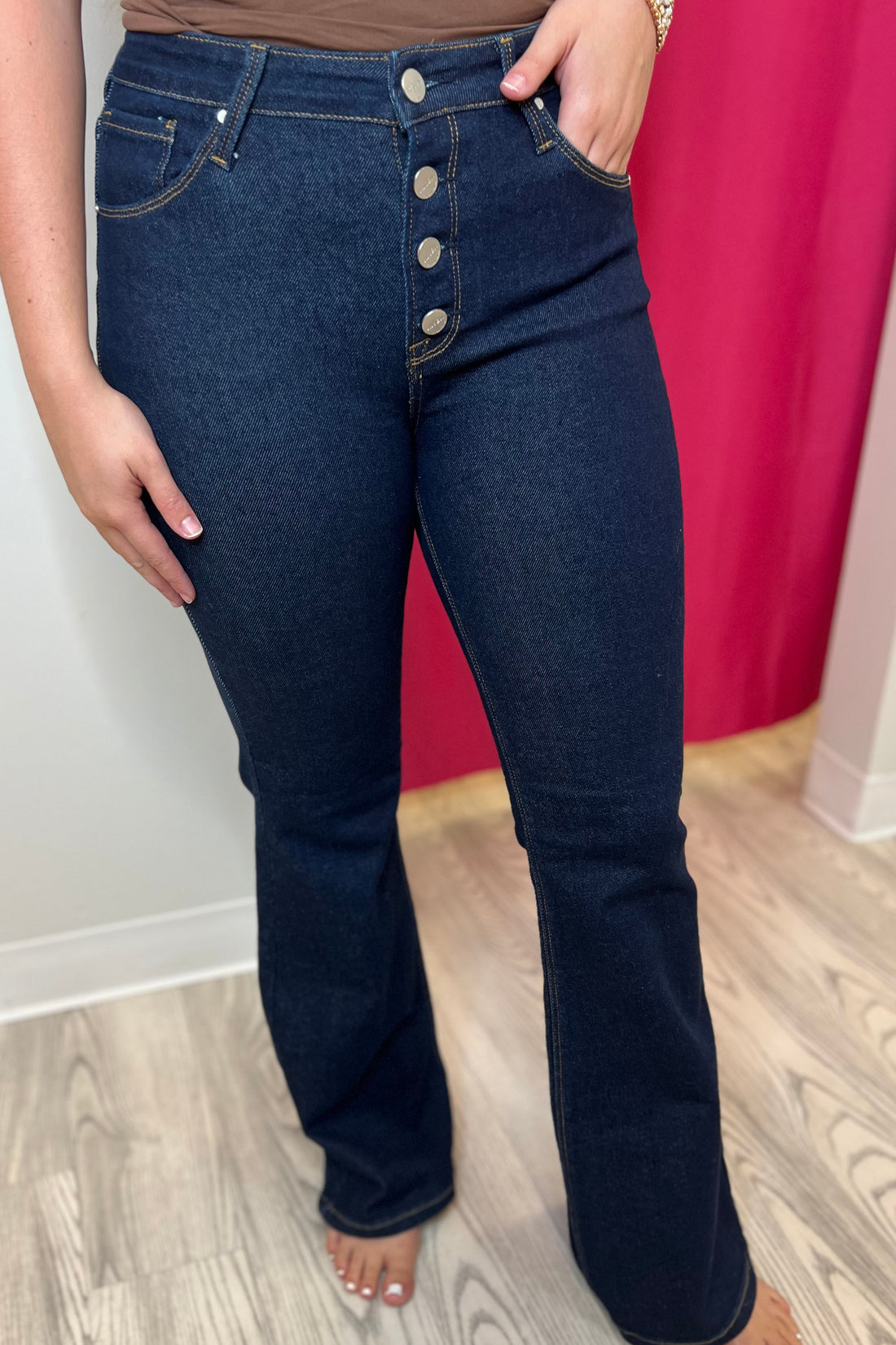 Mid Rise Flare Button Down Jeans JEANS RISEN