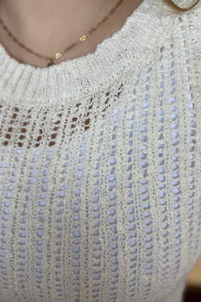 Round Neck Crochet Sweater Knit Tank Top JRTOP CASUAL TOP BLUPEPPER 