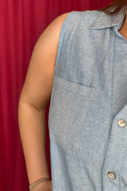 High Low Seam Button Down Sleeveless Tank with Collar MISSY TOP SPECIAL ZAC &amp; RACHEL 