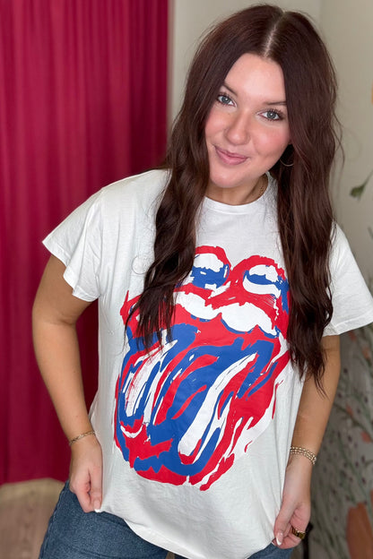 Rolling Stones Graphic Wash &amp; Distress Detail Tee JRTOP CASUAL TOP FANTASTIC FAWN 