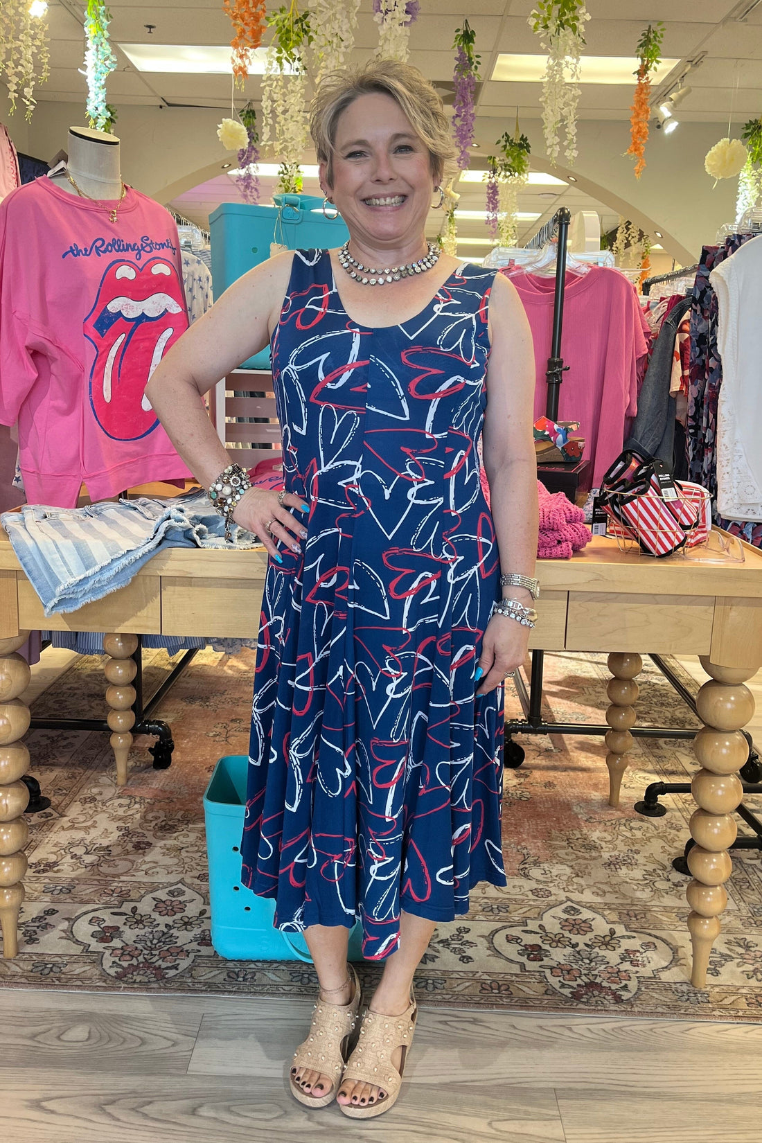 Printed Pleated Tank Dress DRESS CREATION 