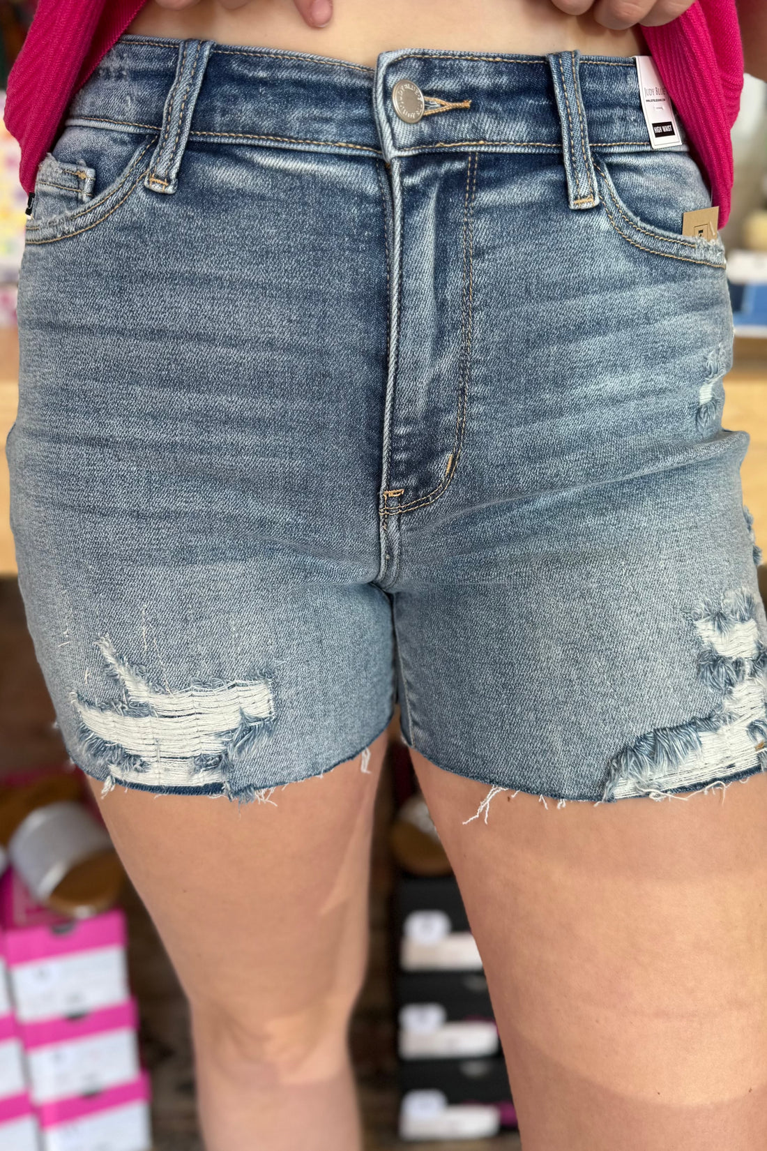 High Rise Distressed Short BOTTOMS JUDY BLUE 