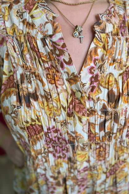 Short Sleeve Stand Collar Button Down Placket Printed Top MISSY TOP SPECIAL DEMOCRACY 