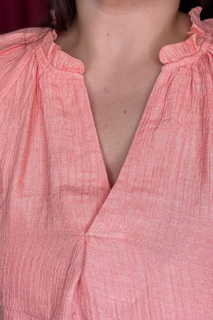 Puff Sleeve V-Neck Ruffle Top JR TOP DRESSY BLUPEPPER 