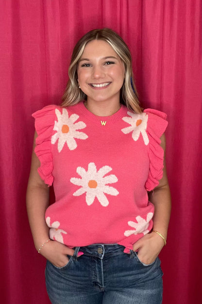 Daisy Flower Sweater w/Flutter Sleeves JRTOP CASUAL TOP SO ME 
