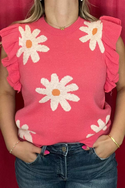 Daisy Flower Sweater w/Flutter Sleeves JRTOP CASUAL TOP SO ME 