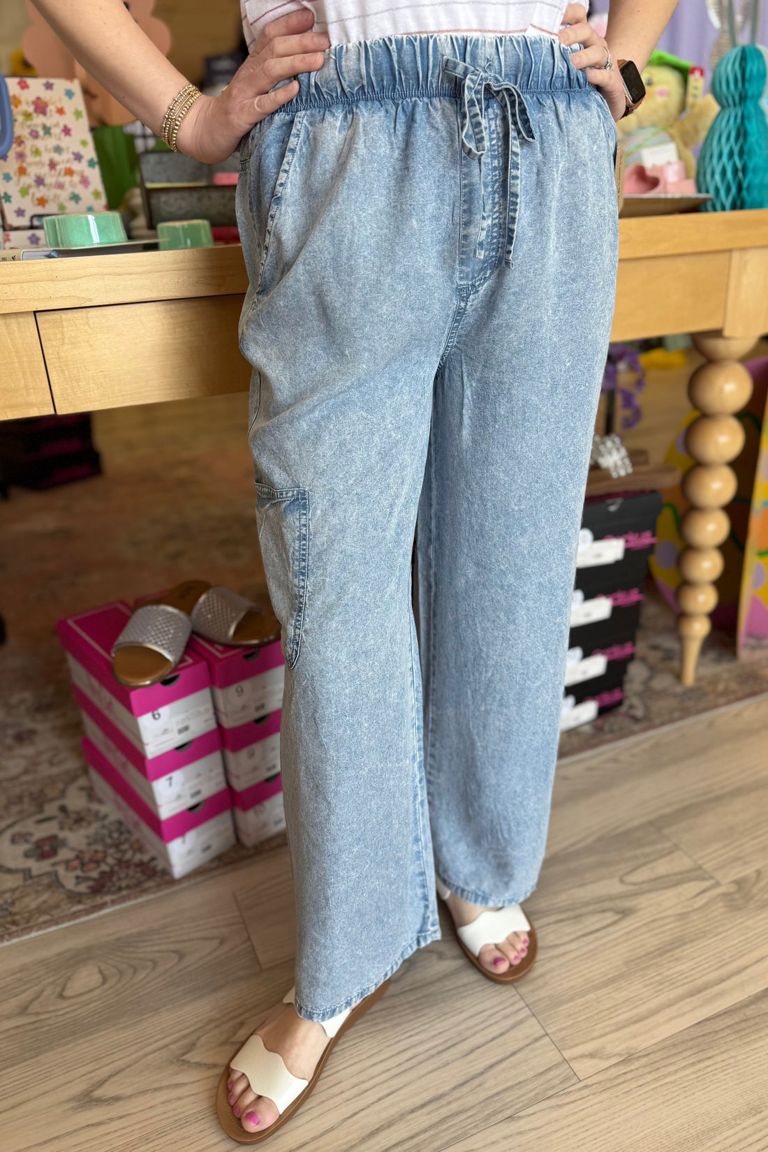 Pull On Drawstring Flowy Denim Pant BOTTOMS ZAC &amp; RACHEL 