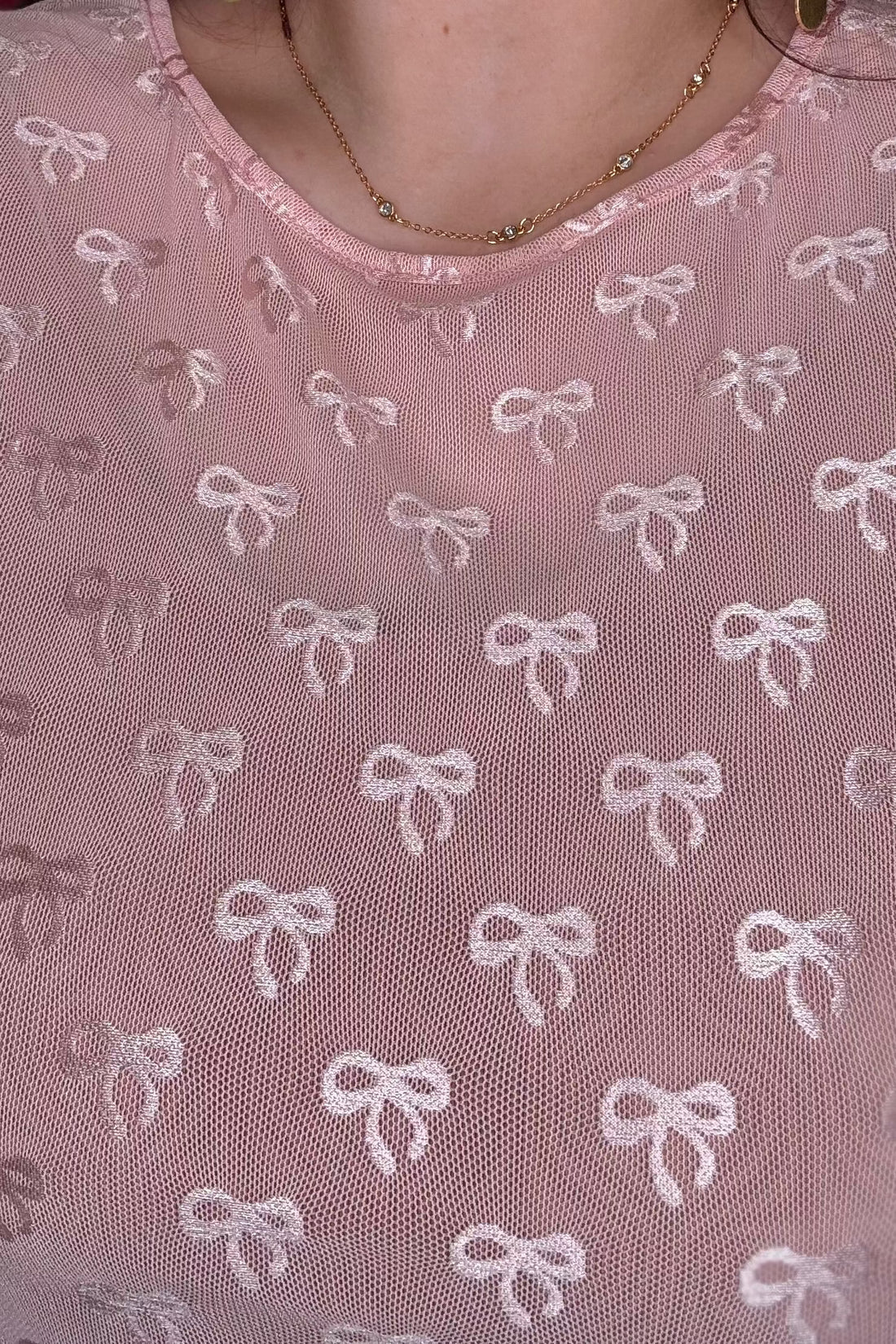 Bow Embroidered Long Sleeve Mesh Top MISSY BASIC KNIT DAVI&amp;DANI 