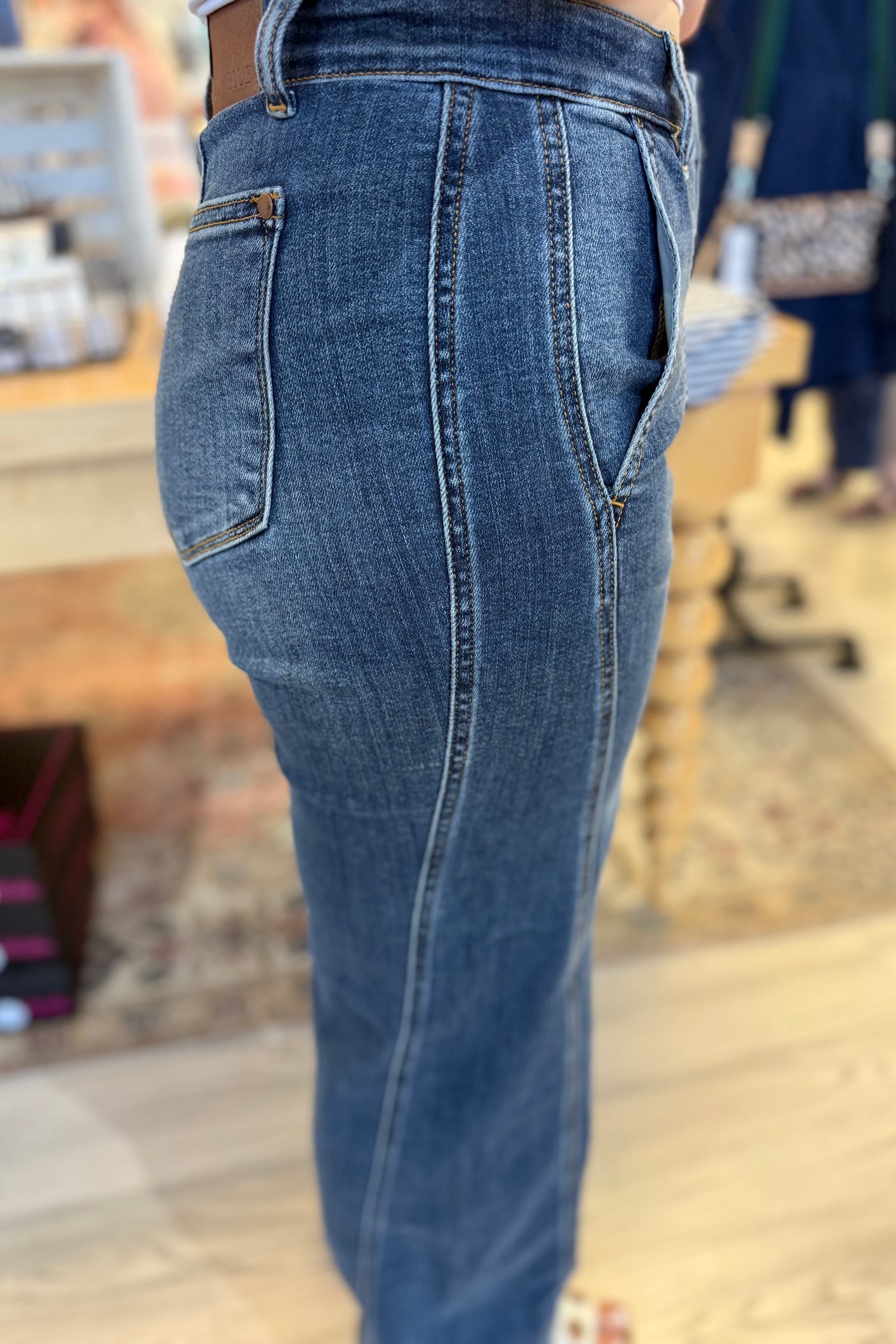 High Waist Trouser Detail Seam Wide Leg JEANS JUDY BLUE 