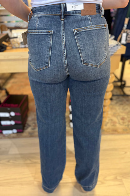 High Waist Trouser Detail Seam Wide Leg JEANS JUDY BLUE 
