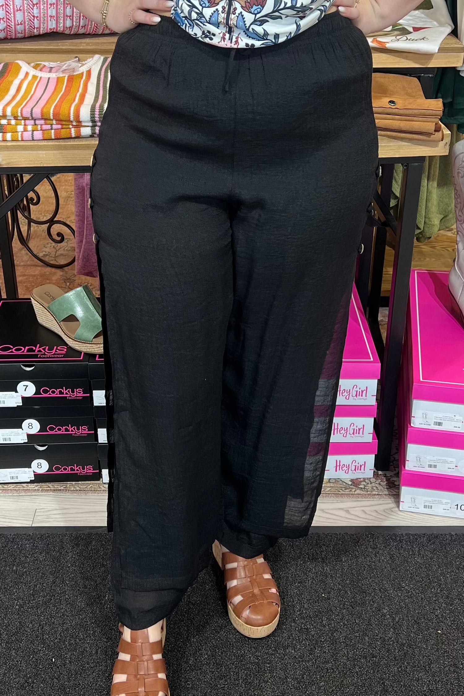 Long Flowy Gauze Pant w/Button Detail BOTTOMS CREATION 