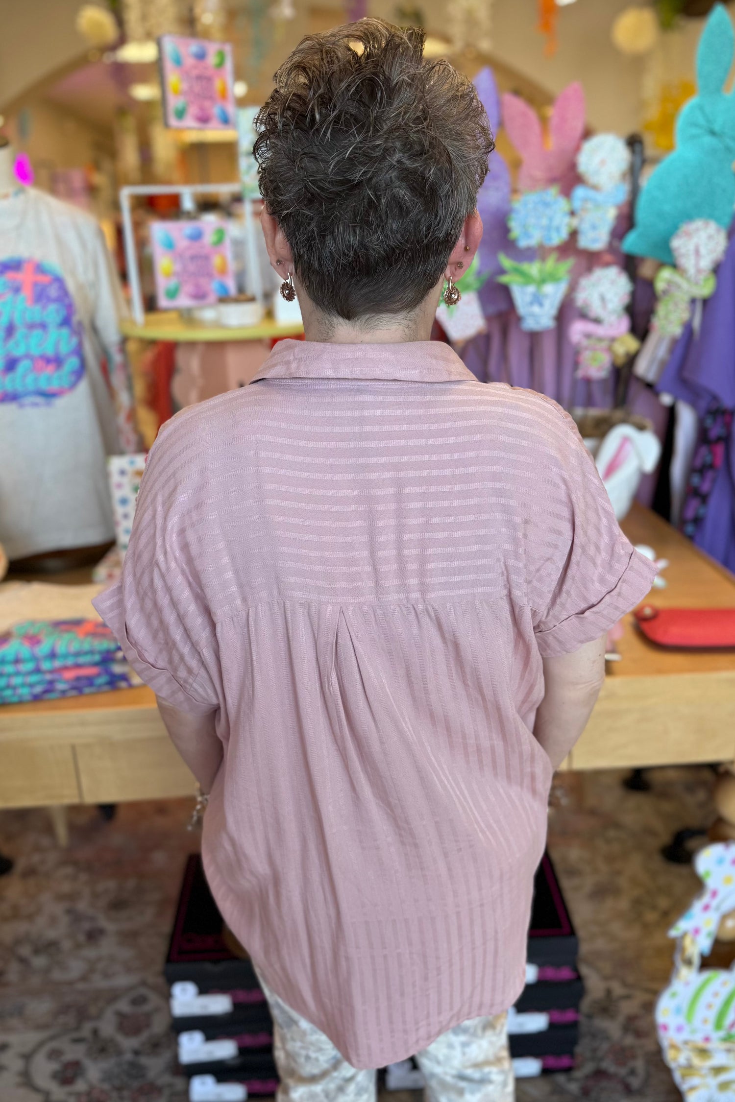 Striped Collared Split Neck Blouse JRTOP CASUAL TOP BLUPEPPER 