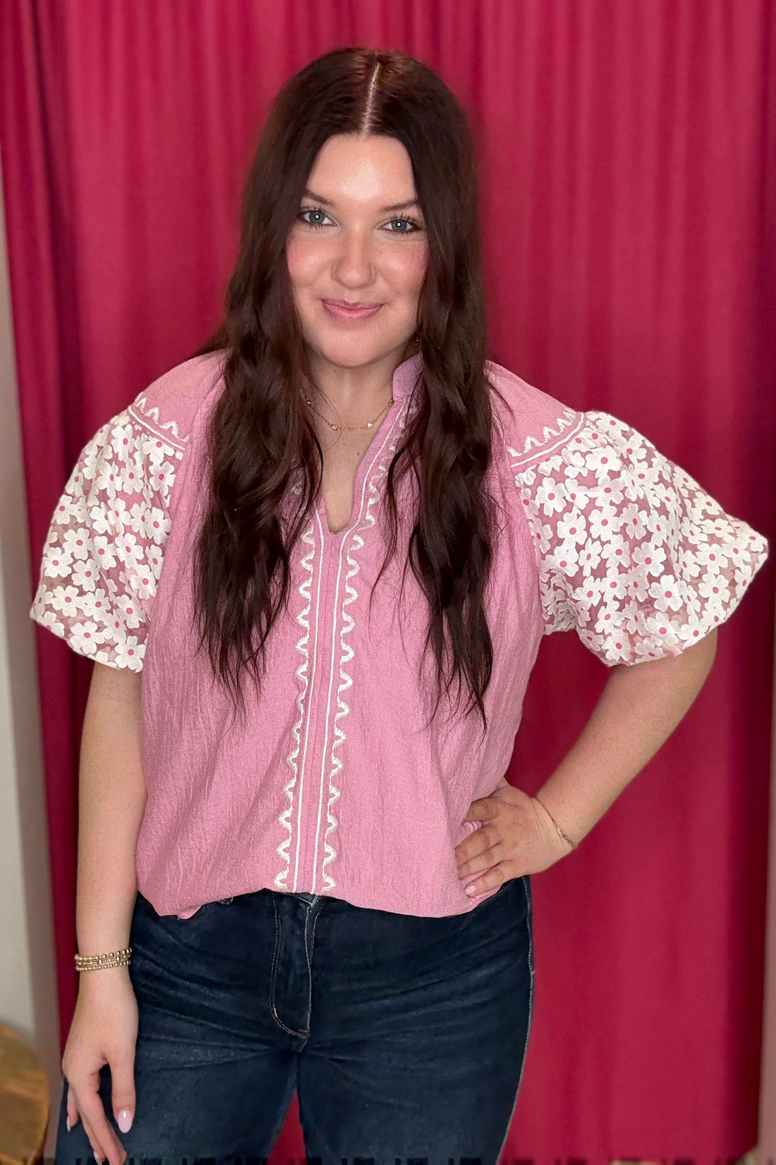 Embroidered Top with Puff Sleeves JR TOP DRESSY UMGEE 