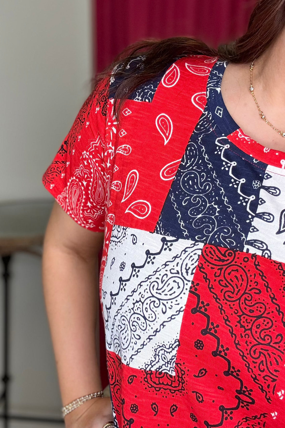 Bandanna Print Short Sleeve Top MISSY TOP SPECIAL KEREN HART 