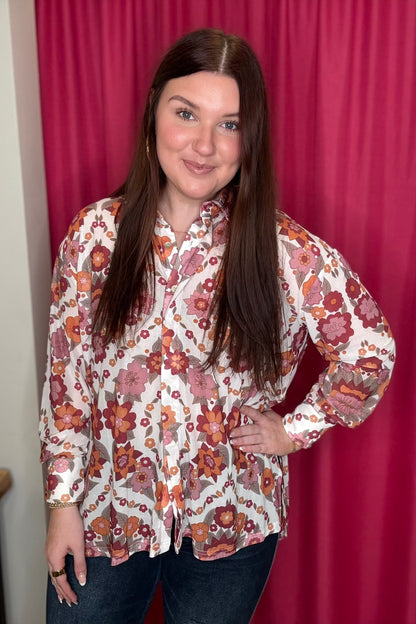 Button Down Printed Mesh Top JR TOP DRESSY TURQUOISE HAVEN 