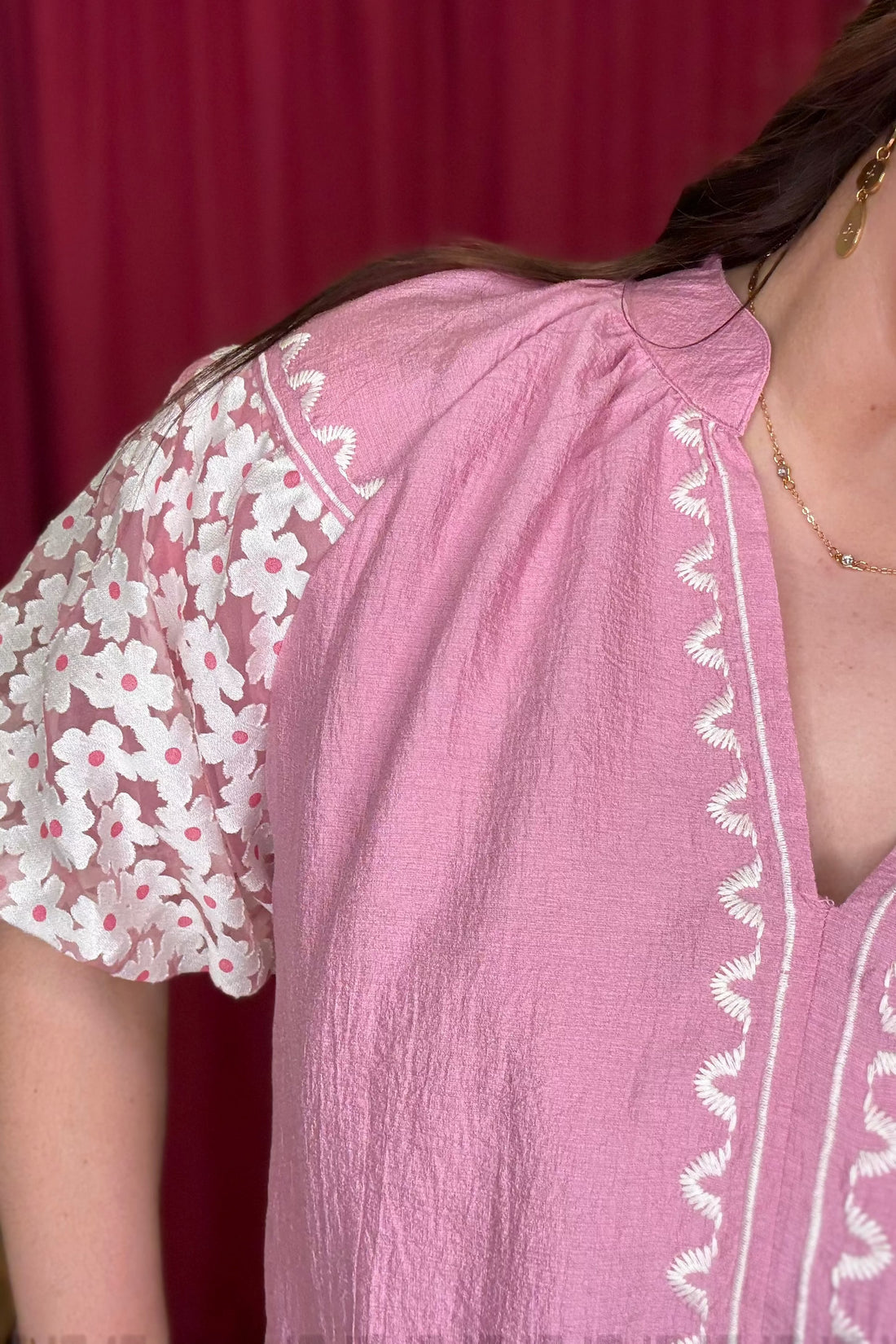 Embroidered Top with Puff Sleeves JR TOP DRESSY UMGEE 
