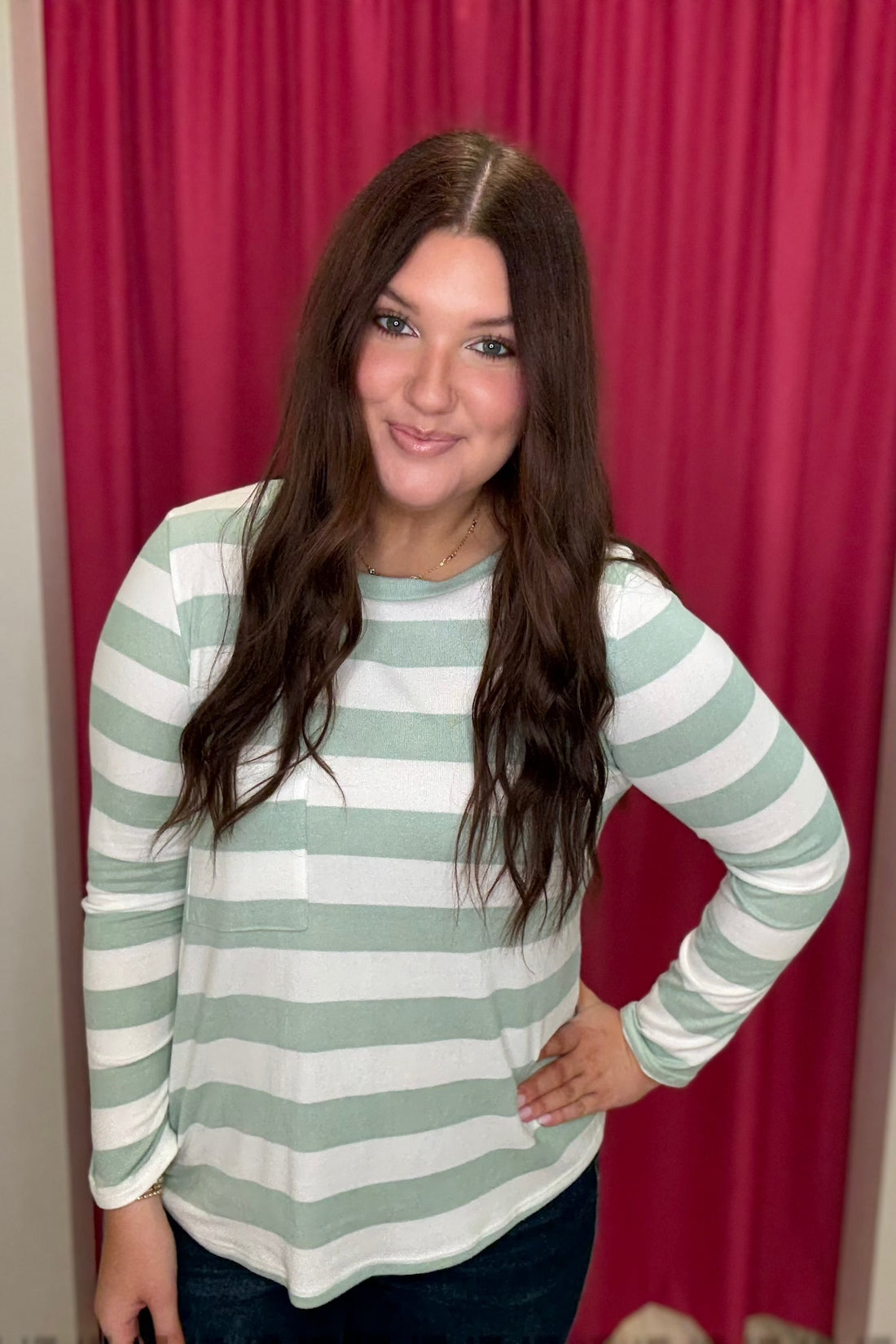 Striped Long Sleeve Top with Pocket JRTOP CASUAL TOP BOMBOM 