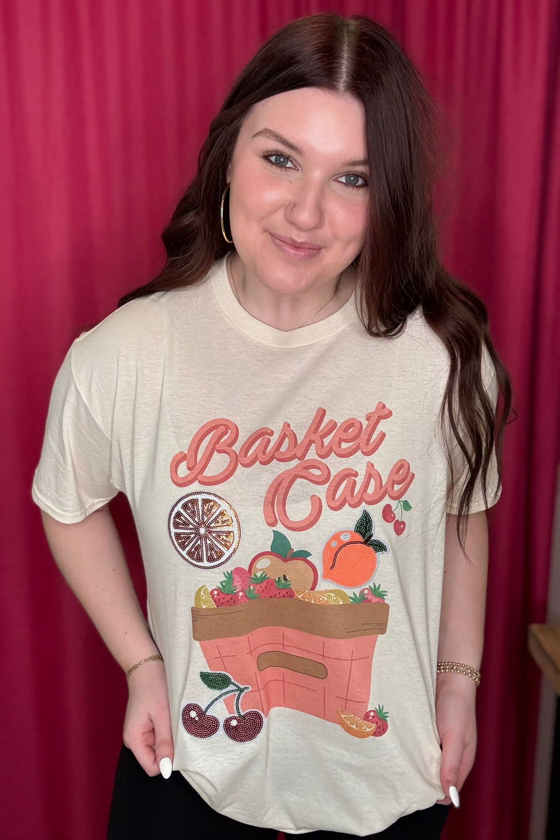 Basket Case Fruity Sequin Graphic Tee MISSY BASIC KNIT K Lane&