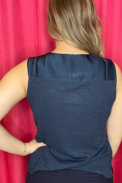Sleeveless V-Neck Woven-to-Knit Top MISSY TOP SPECIAL LIVERPOOL 