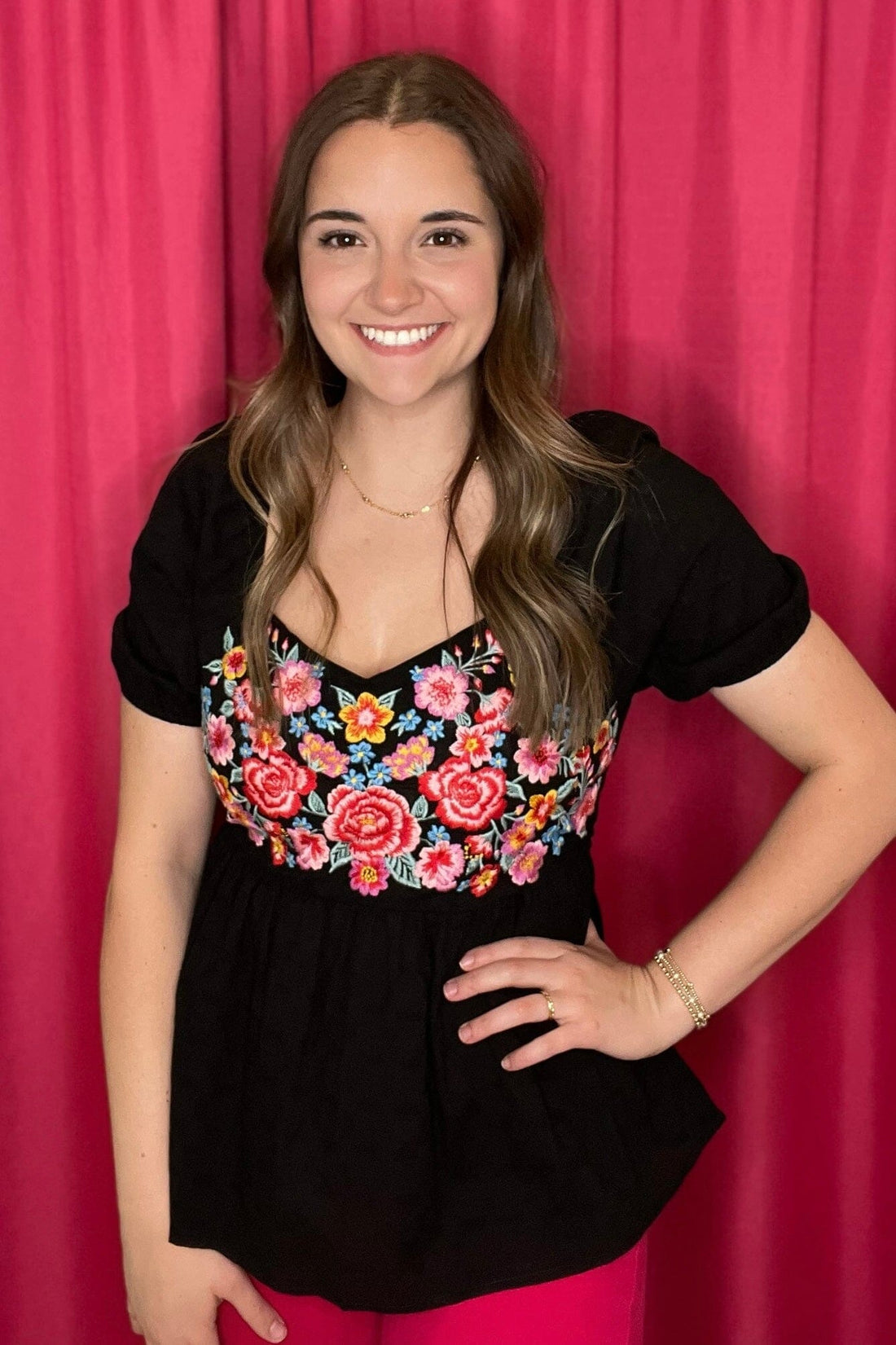 Short Sleeve Baby Doll Top with Embroidery JR TOP DRESSY Savanna Jane