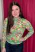 Green Floral Mesh Top MISSY BASIC KNIT TURQUOISE HAVEN 