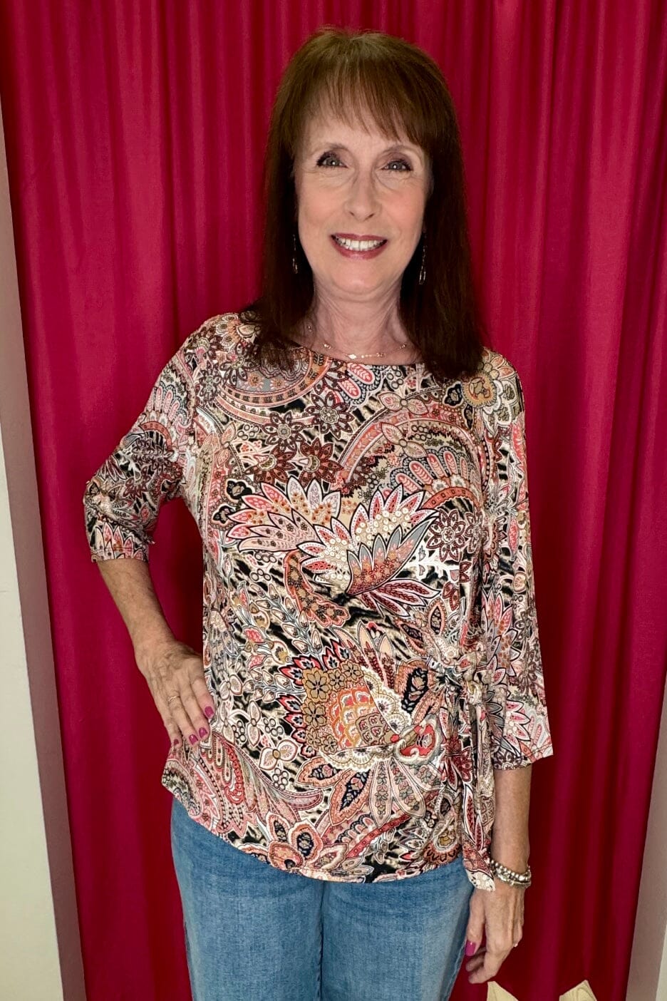 3/4 Sleeve Printed Top w/Tie MISSY TOP SPECIAL SOUTHERN LADY 