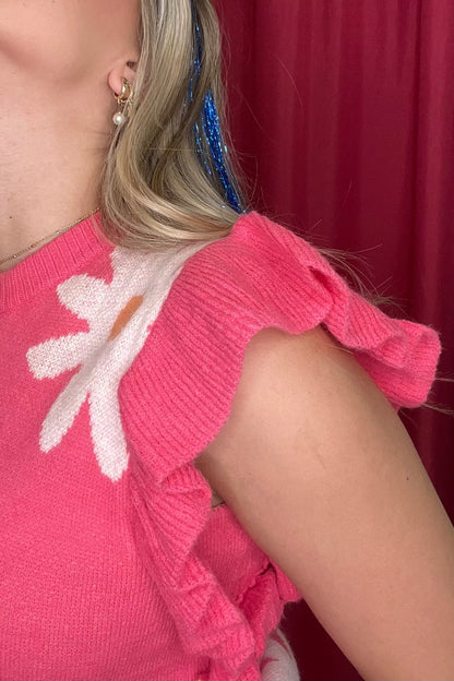 Daisy Flower Sweater w/Flutter Sleeves JRTOP CASUAL TOP SO ME 
