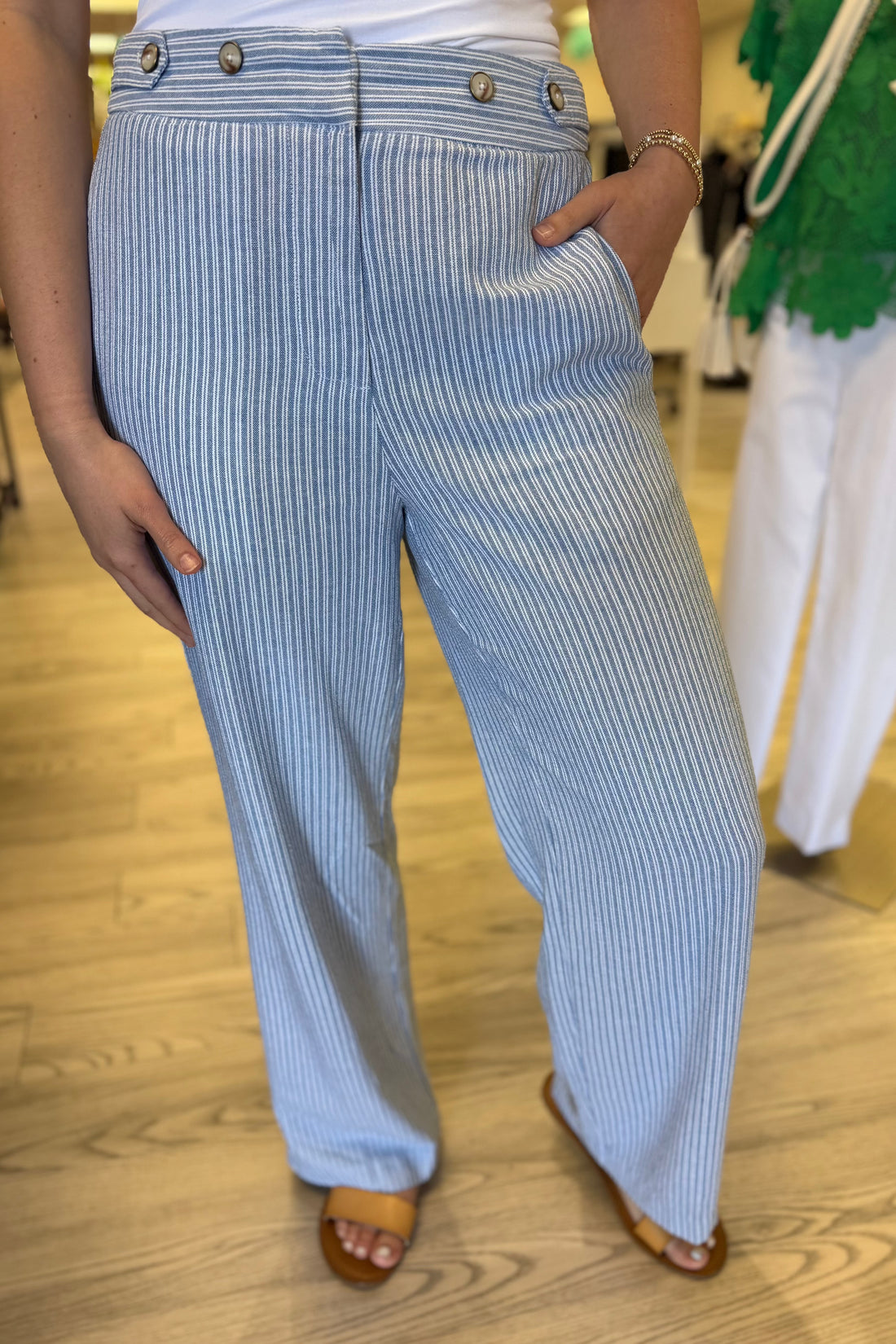 Wide Leg Flowy Striped Pant with Button Detail BOTTOMS ZAC &amp; RACHEL 