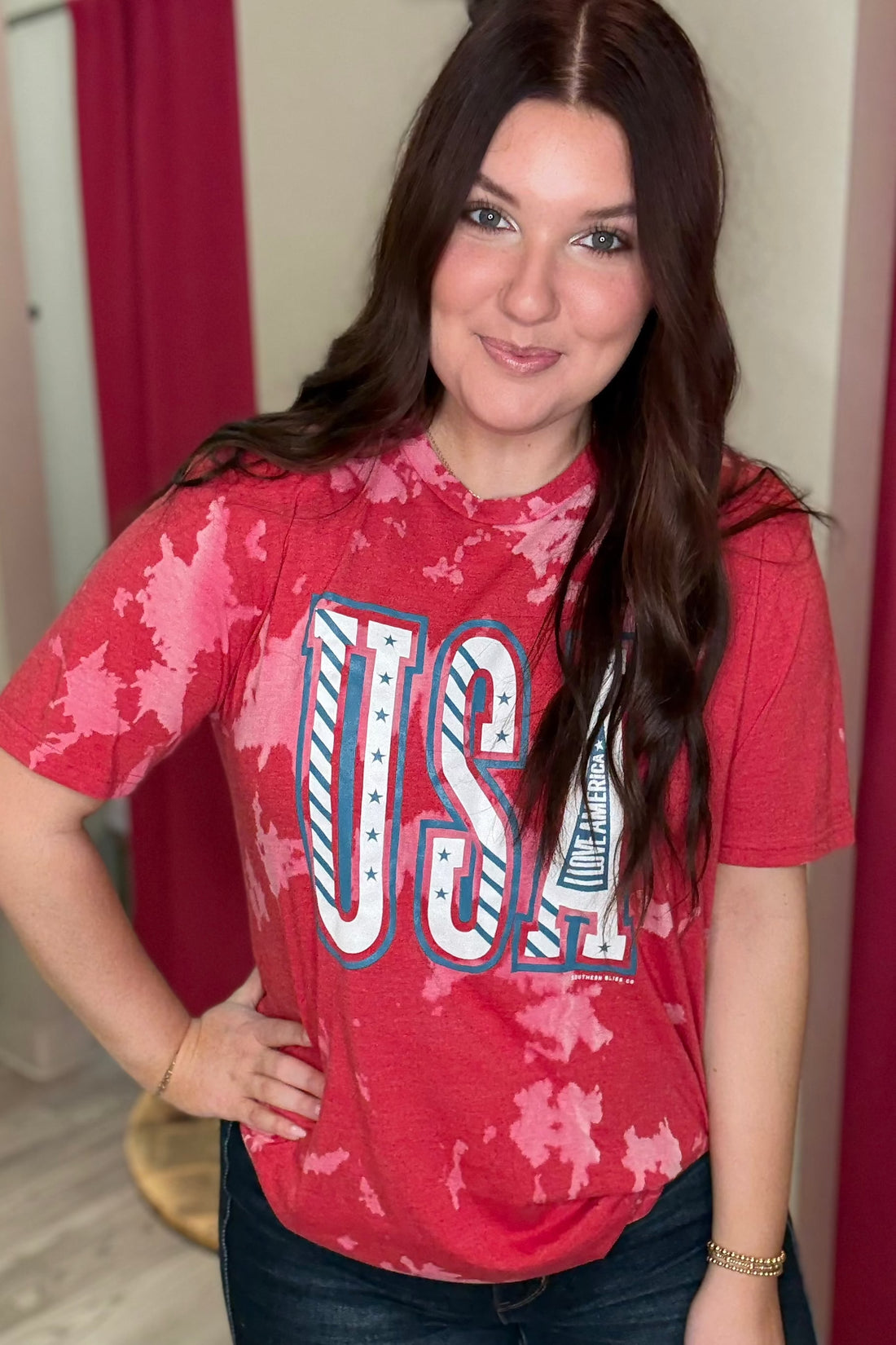 USA I Love America T-Shirt MISSY BASIC KNIT SOUTHERN BLISS 