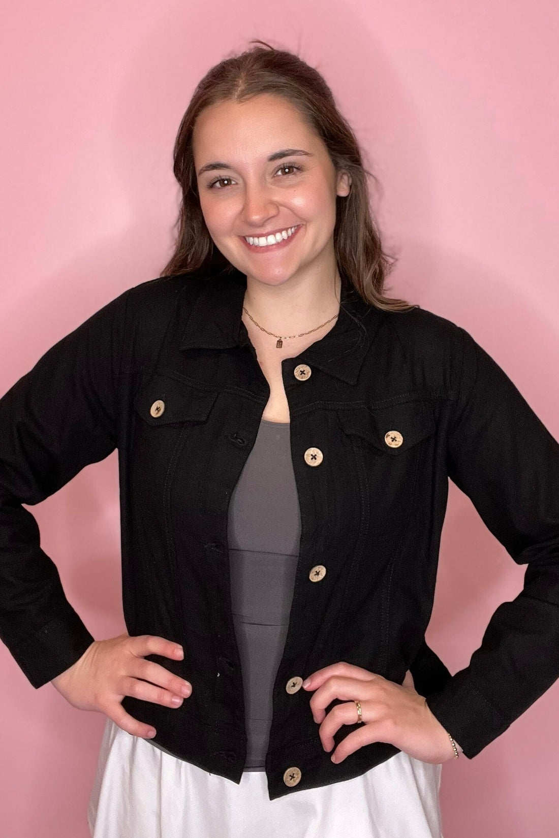 Long Sleeve Linen Jacket with Wood Buttons OUTFIT COMPLETER KEREN HART