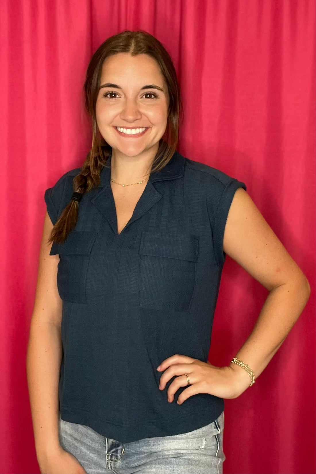 Short Sleeve Collared Top with Pockets MISSY TOP SPECIAL ZAC &amp; RACHEL NVY S 