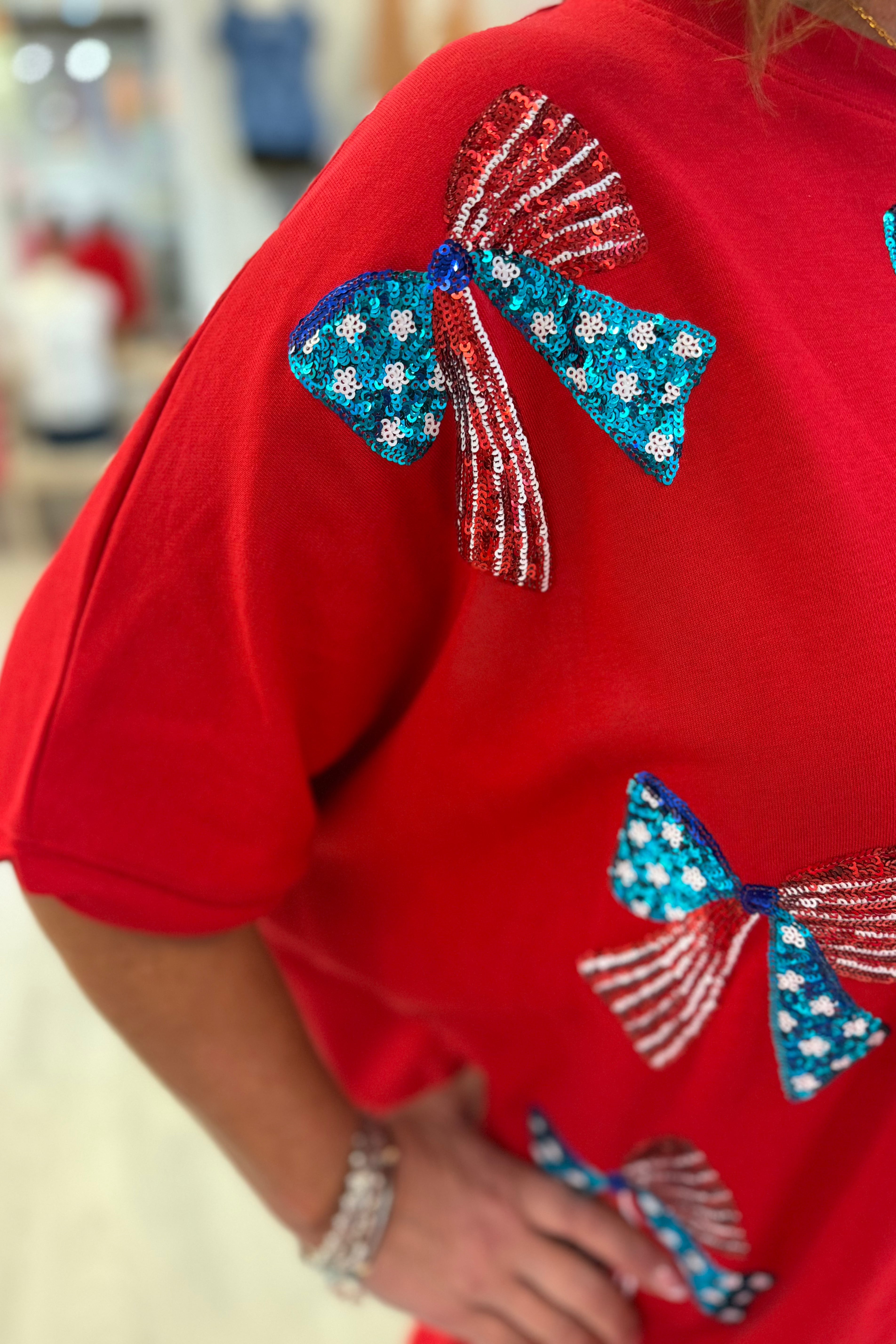 American Bow Sequin Embroidered Detail T-Shirt JRTOP CASUAL TOP FANTASTIC FAWN 