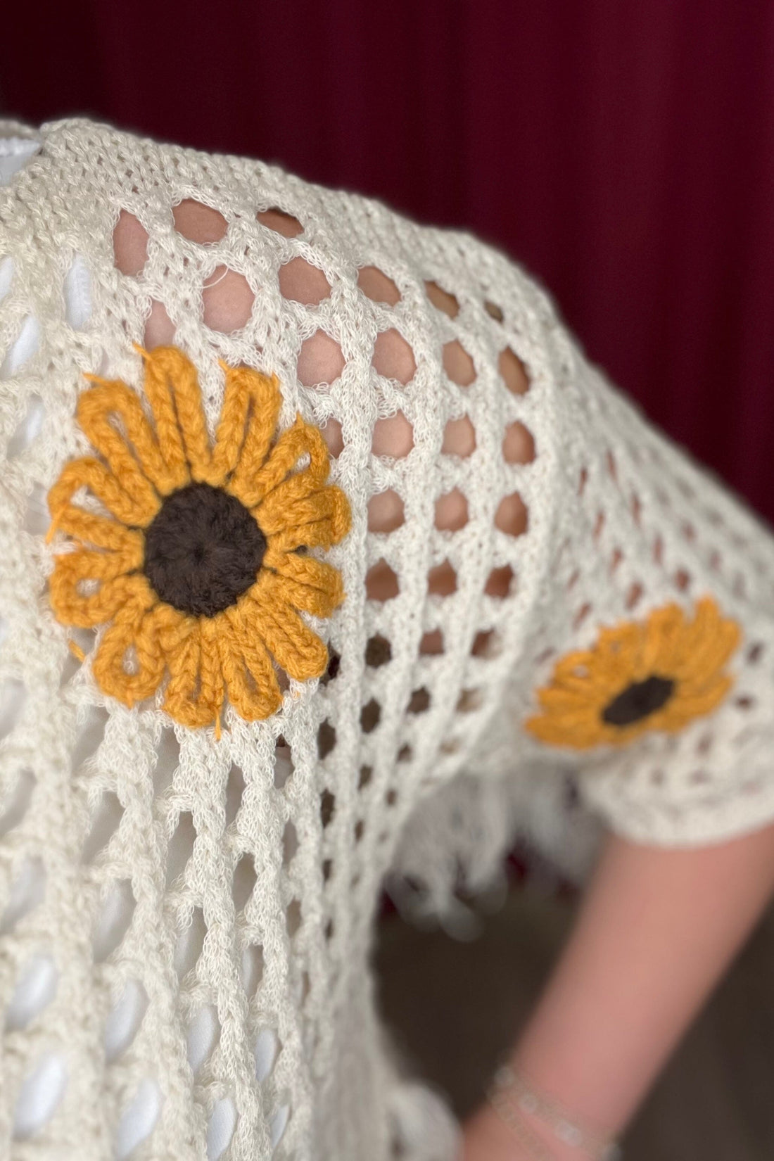 Crochet Sweater with Sunflower Detail JRTOP CASUAL TOP MELLOWWORLD 