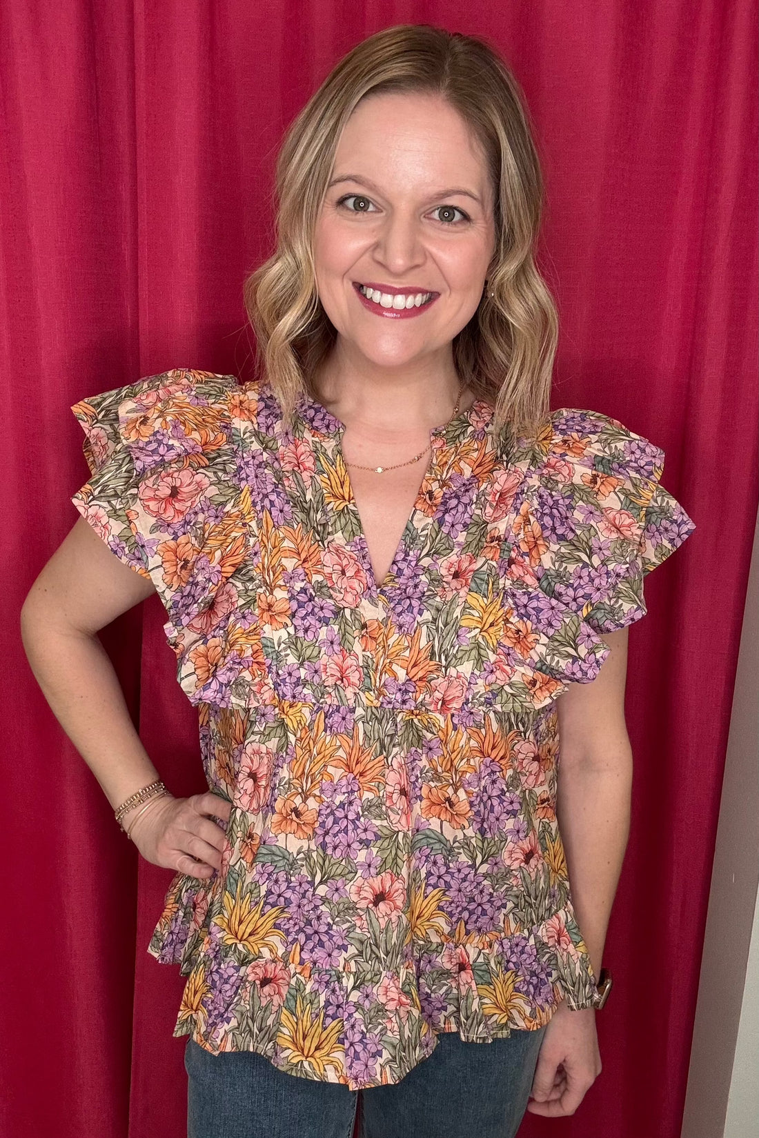 Ruffle Floral Printed Top JR TOP DRESSY ENTRO 