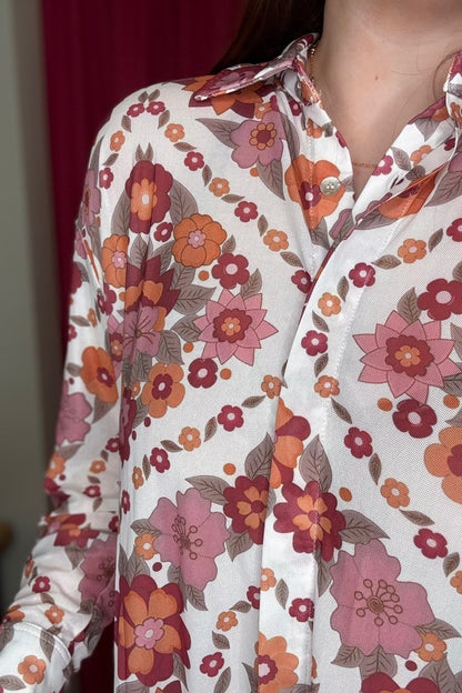 Button Down Printed Mesh Top JR TOP DRESSY TURQUOISE HAVEN 