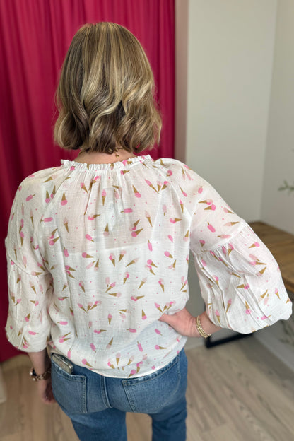 Printed Long Sleeve with Neck Tie MISSY TOP SPECIAL ZAC &amp; RACHEL 