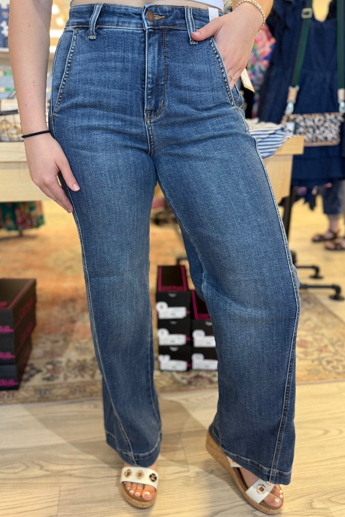 High Waist Trouser Detail Seam Wide Leg JEANS JUDY BLUE 