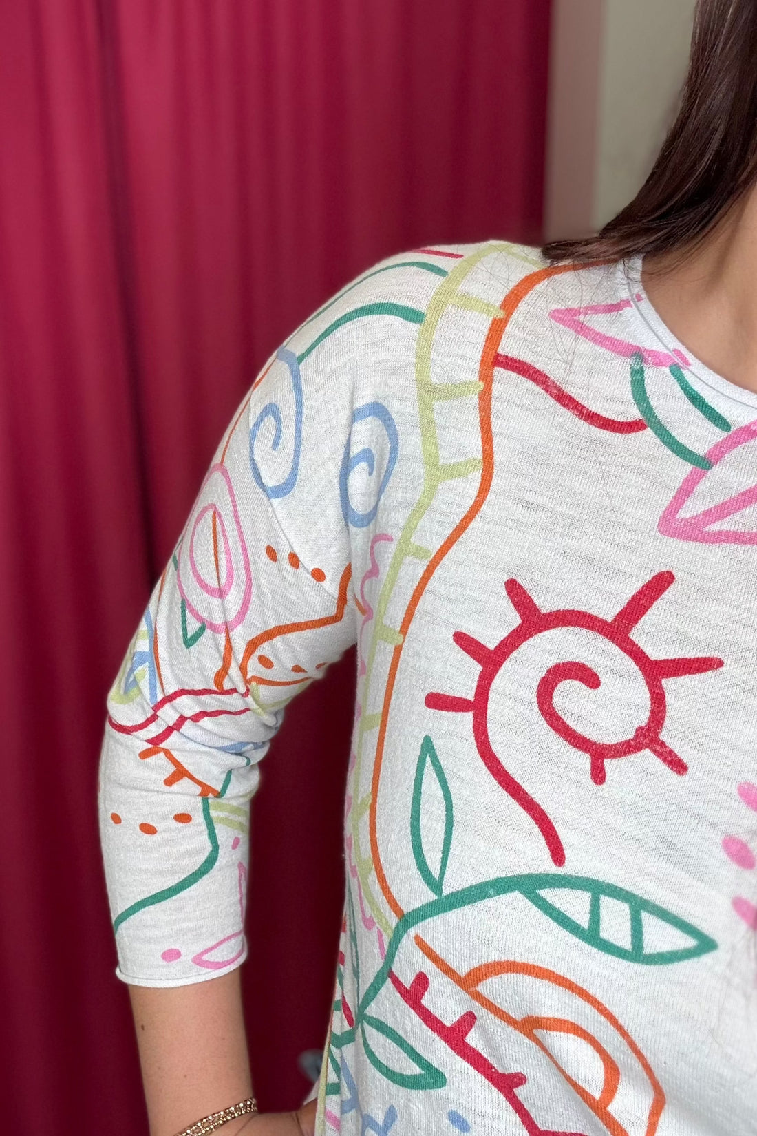 Printed 3/4 Sleeve Lightweight Abstract Sweater MISSY TOP SPECIAL Charlie B 