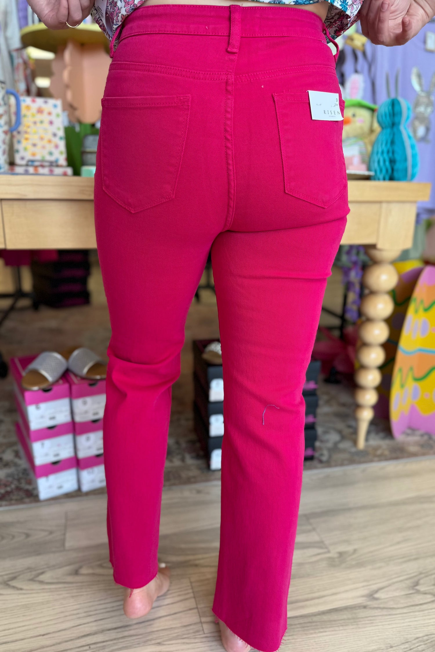 High Rise Ankle Straight Raw Hem Pant BOTTOMS RISEN 
