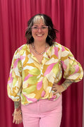 3/4 Sleeve Blouse w/Smocked Yoke MISSY TOP SPECIAL TRIBAL 