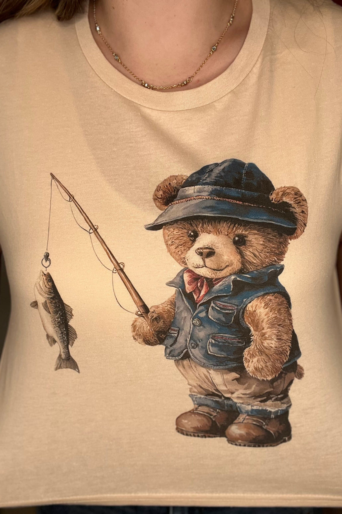 Fishing Teddy Cropped T-Shirt MISSY BASIC KNIT SUGAR STITCH 
