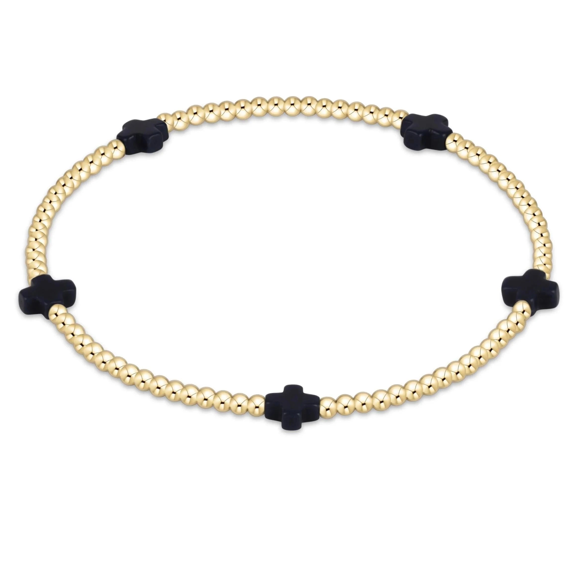 Enewton Signature Cross Small Gold Pattern 2mm Bead Bracelet- Navy JEWELRY ENEWTON 