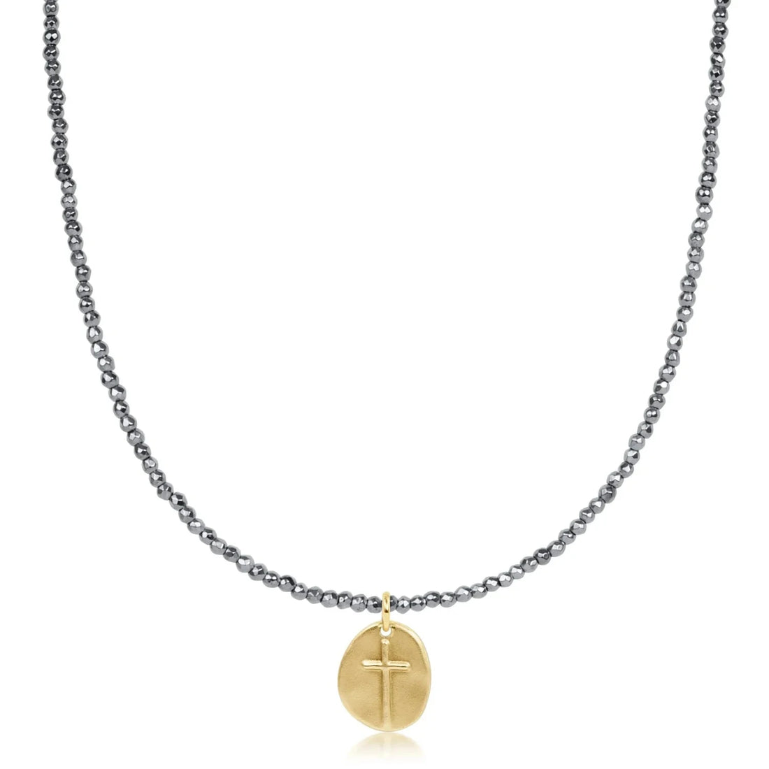 Enewton 17" Choker Silver Faceted Hematite 2mm Inspire Gold Charm Beaded Necklace JEWELRY ENEWTON 