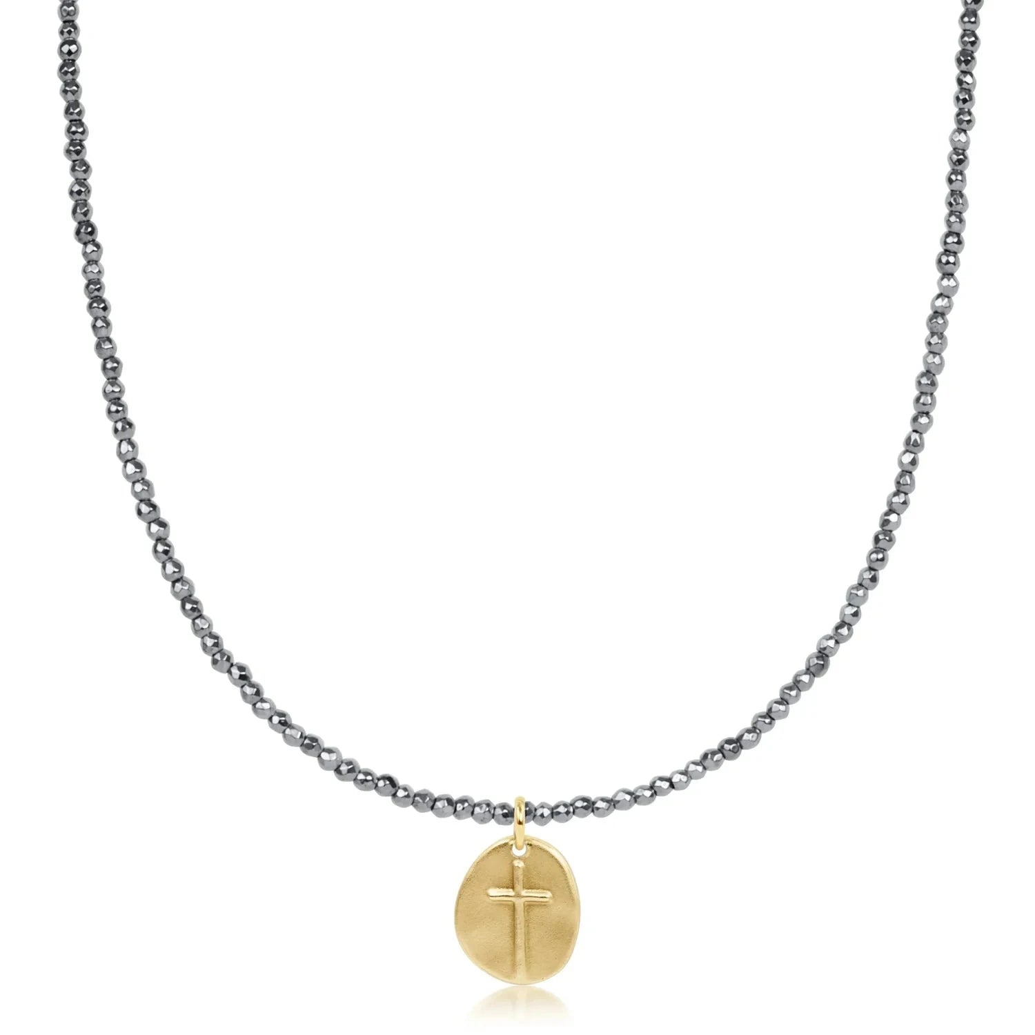 Enewton 17" Choker Silver Faceted Hematite 2mm Inspire Gold Charm Beaded Necklace JEWELRY ENEWTON 