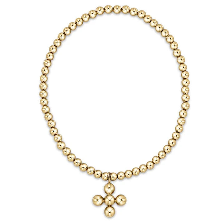 Enewton Classic Gold 3mm Bracelet - Signature Cross 4mm Beaded Gold Charm