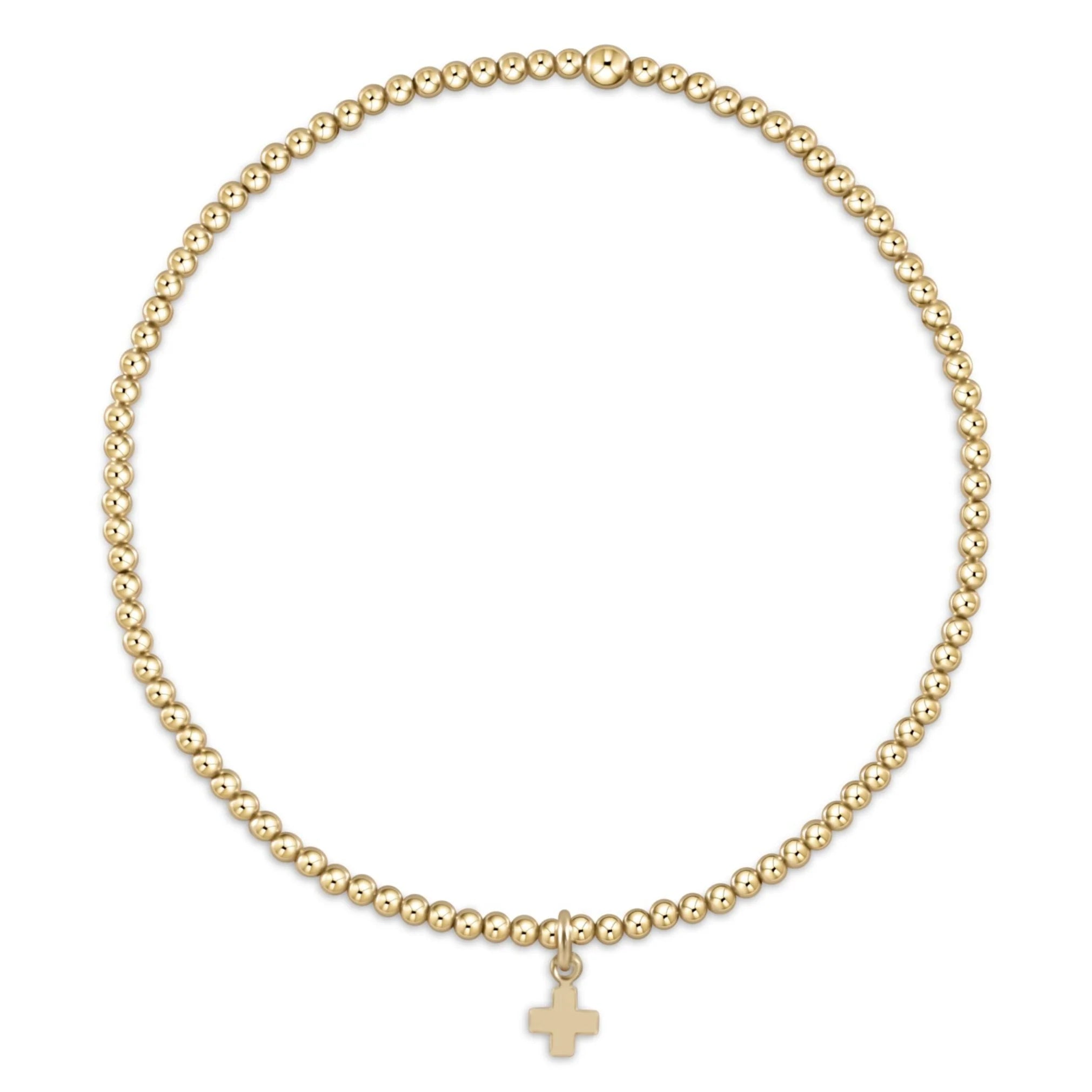 Enewton Classic Gold 2mm Bead Bracelet - Signature Cross Small Gold Charm
