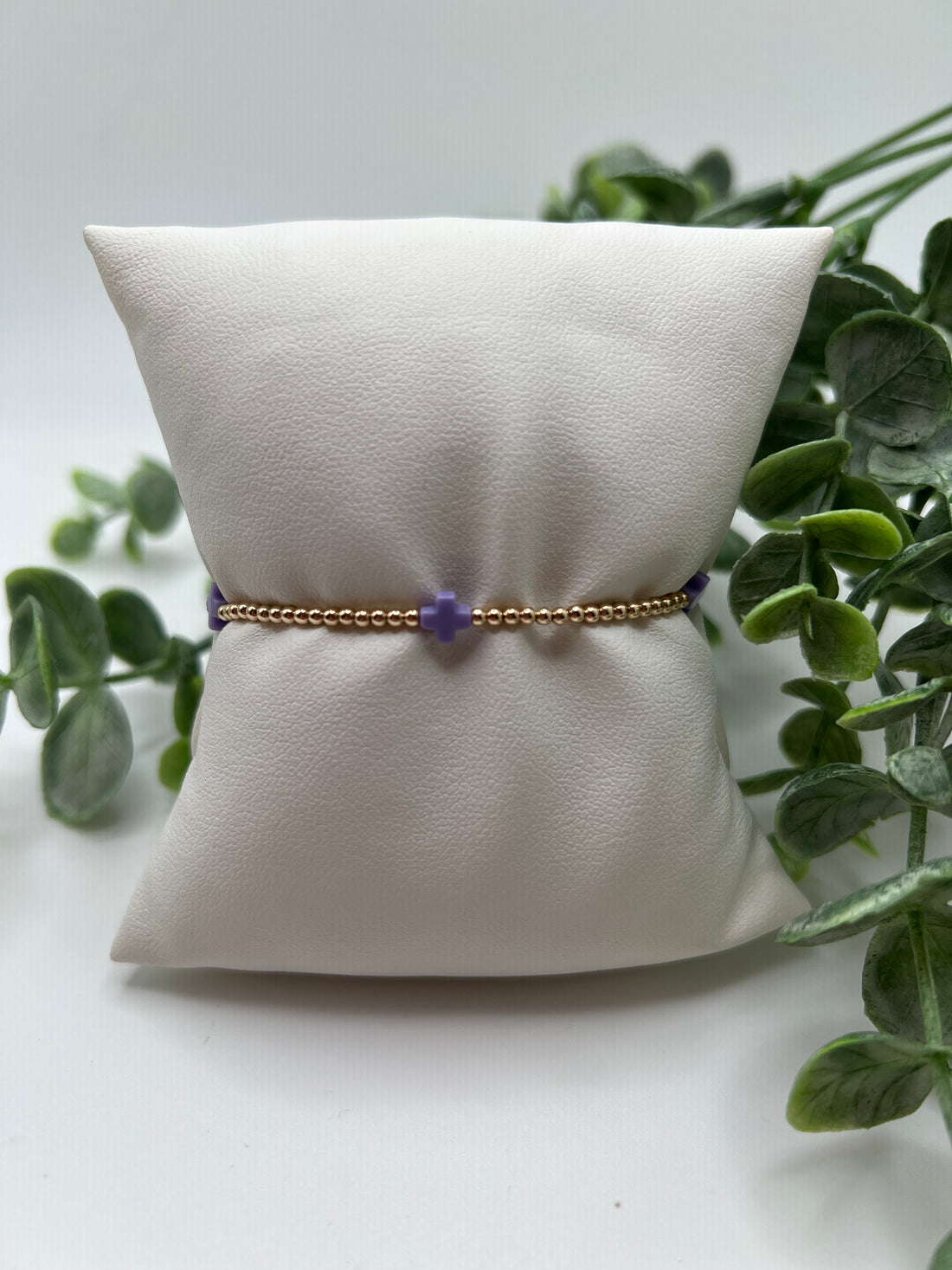 Enewton Signature Cross Small Gold Pattern 2mm Bead Bracelet- Purple
